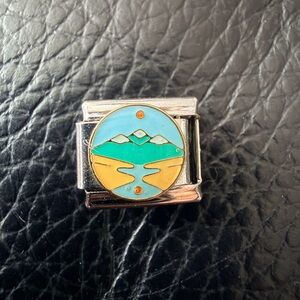 Scenic Landscape Italian Charm – Mountains & River Enamel